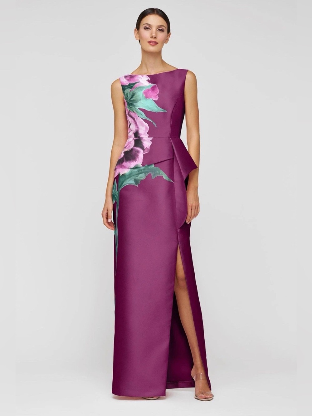 New Kay Unger Luciana Column Gown In Mulberry Size 8 $358